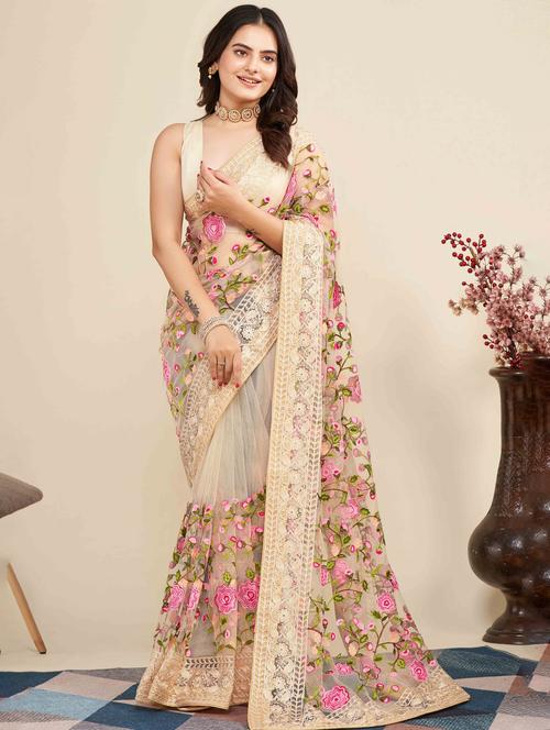 women floral embroidered saree with blouse - 22021357 - Very Small Image - 1