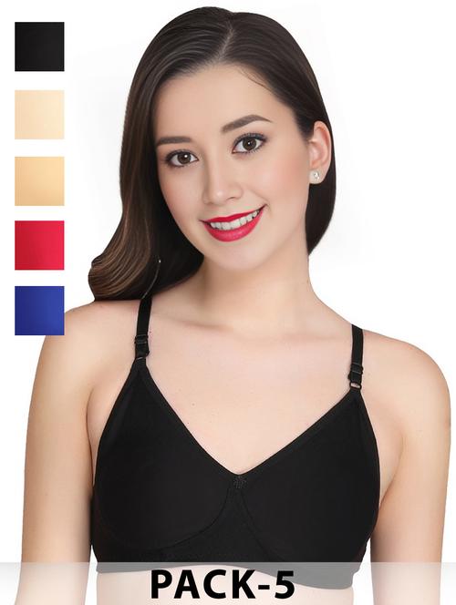 women pack of 5 solid non wired t-shirt bra - 22025061 - Very Small Image - 1