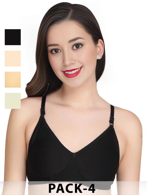 women pack of 4 solid non wired t-shirt bra - 22025154 - Very Small Image - 1