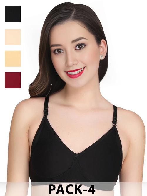 women pack of 4 solid non wired t-shirt bra - 22025693 - Very Small Image - 1