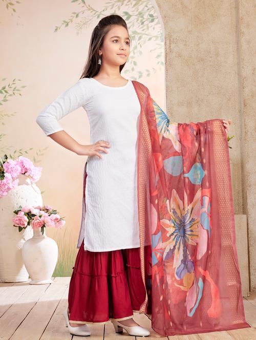 girls solid kurta sharara set with dupatta - 22026360 - Very Small Image - 1