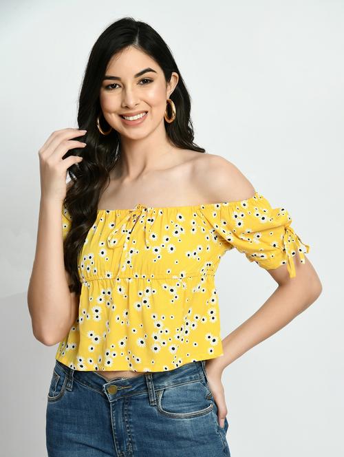 Women Floral Print Off Shoulder Crop Top - 22028370 - Very Small Image - 1