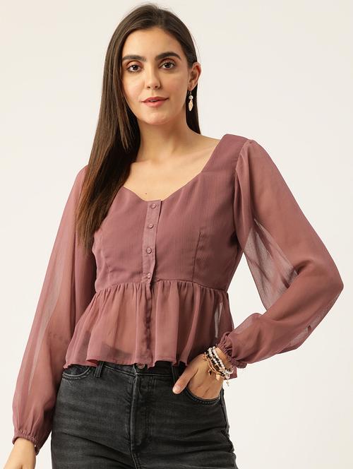 women solid long sleeve peplum top - 22028387 - Very Small Image - 1