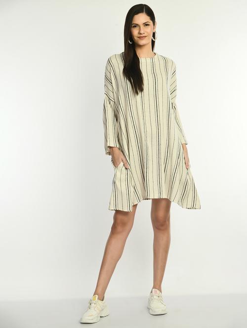 Women Striped Long Sleeve Relaxed Fit A-line Dress - 22028727 - Very Small Image - 1