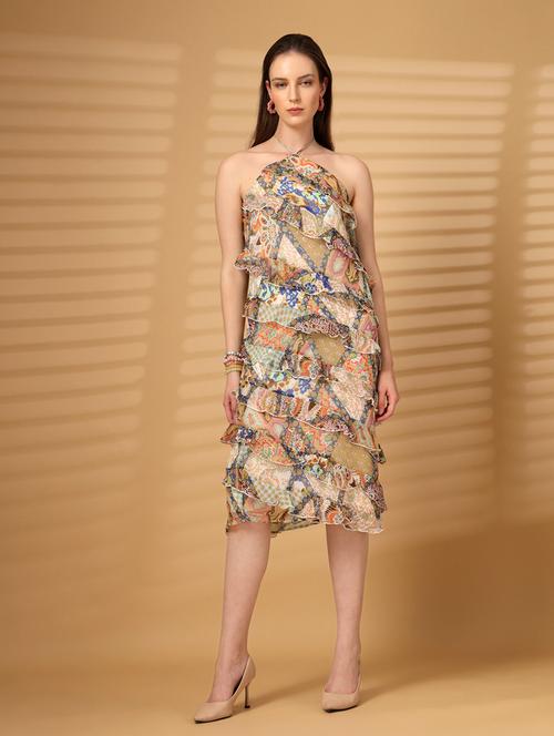 women printed halter neck ruffle dress - 22028944 - Very Small Image - 1