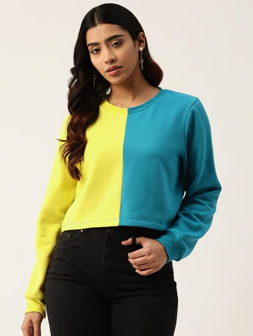 women color blocked round neck long sleeve sweatshirt - 22028970 - Very Small Image - 1