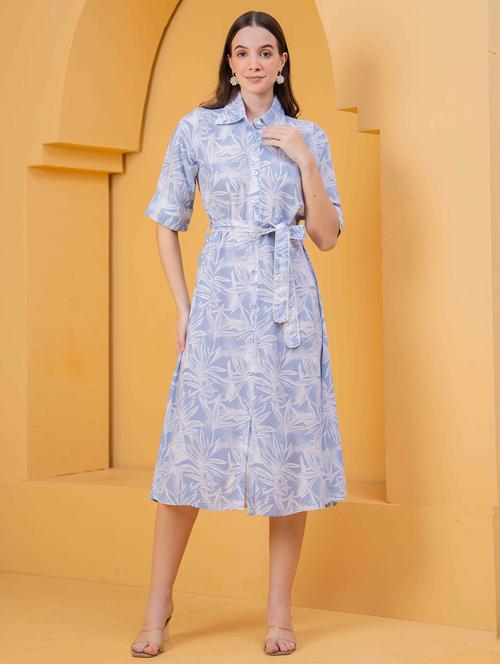 women printed roll up sleeve collared shirt dress - 22029032 - Very Small Image - 1