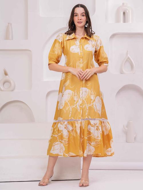 women floral print puff sleeve collared tiered dress - 22029056 - Very Small Image - 1