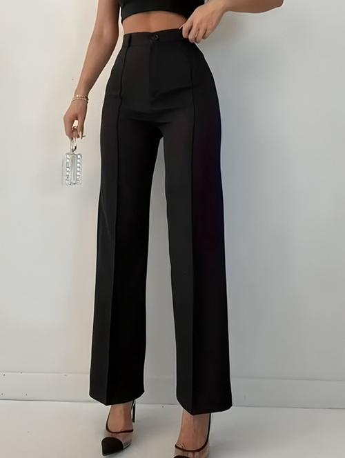 women solid high rise straight trouser - 22030552 - Very Small Image - 1