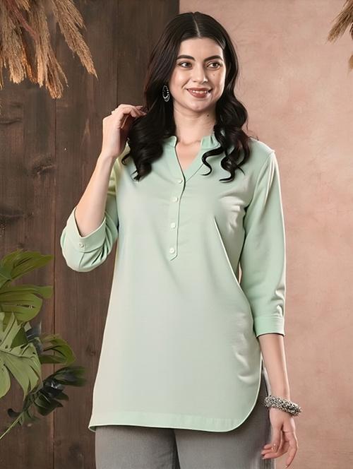 women solid three quarter sleeve tunic - 22030574 - Very Small Image - 1