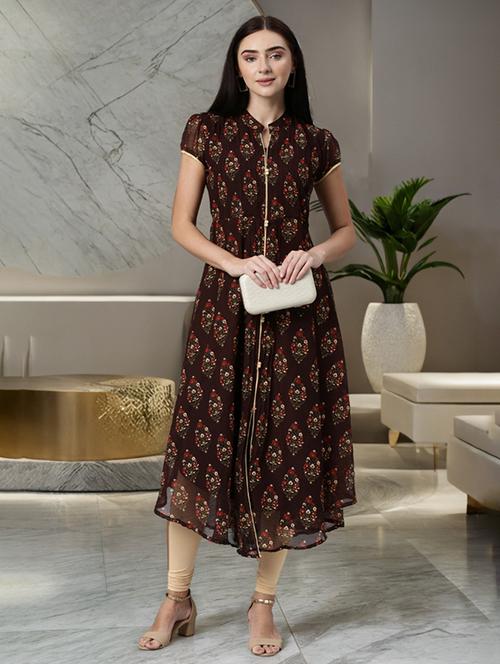 women printed short sleeve flared kurta - 22030763 - Very Small Image - 1