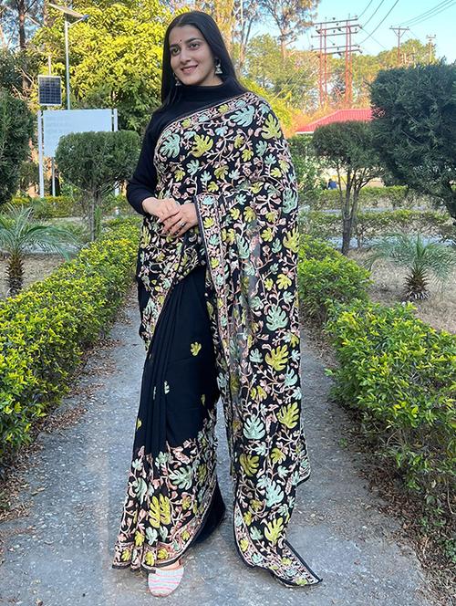 women solid with work embroidered saree with blouse - 22031006 - Very Small Image - 1