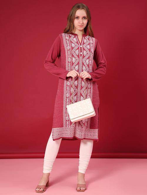 women self design long sleeve woolen kurta - 22031958 - Very Small Image - 1