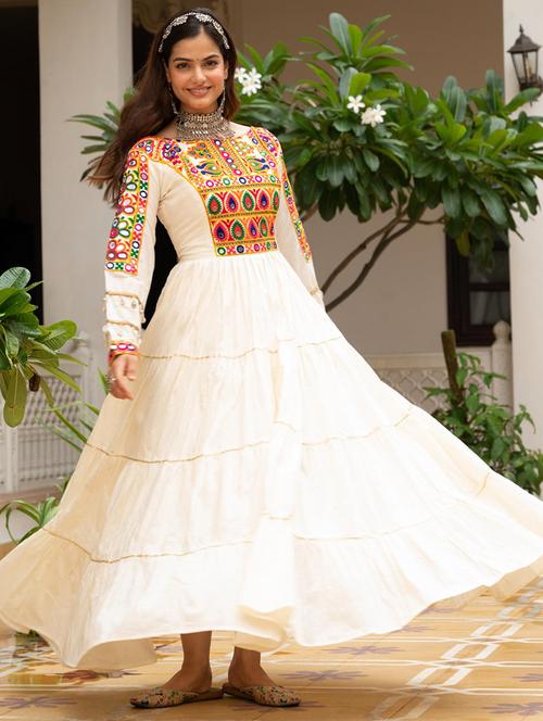 women embroidered long sleeve tiered ethnic dress - 22033582 - Very Small Image - 1