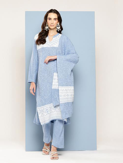women self design long sleeve kurta pant with dupatta set - 22033752 - Very Small Image - 1