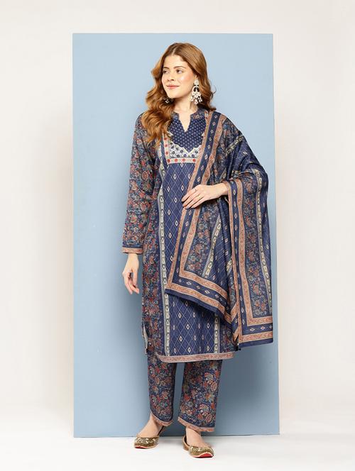 women self design long sleeve kurta pant with dupatta set - 22033762 - Very Small Image - 1