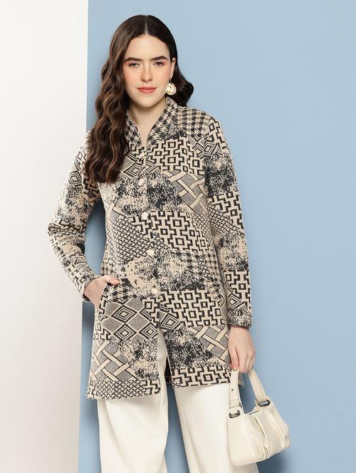 women self design long sleeve cardigan - 22033856 - Very Small Image - 1