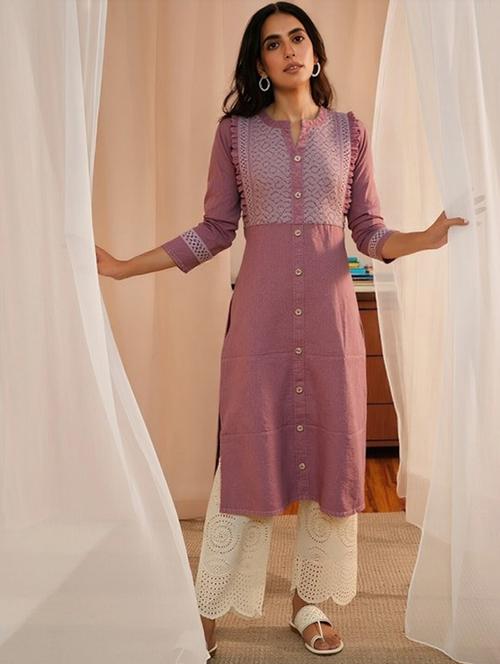 women solid three quarter sleeve straight kurta - 22035286 - Very Small Image - 1