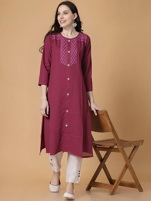 women solid three quarter sleeve straight kurta - 22035293 - Very Small Image - 1