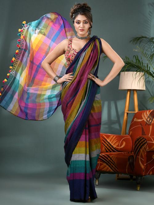 women striped handloom saree - 22036989 - Very Small Image - 1