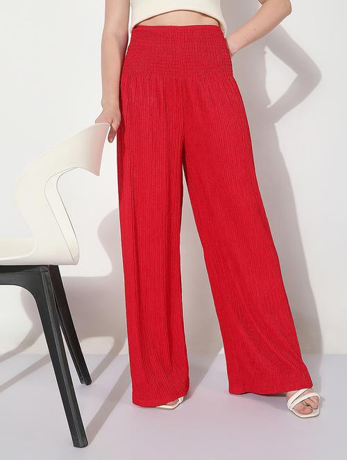 women solid high rise wide leg trouser - 22038235 - Very Small Image - 1