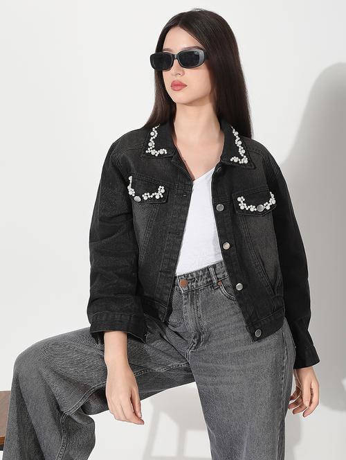 women embellished long sleeve denim jacket - 22038253 - Very Small Image - 1