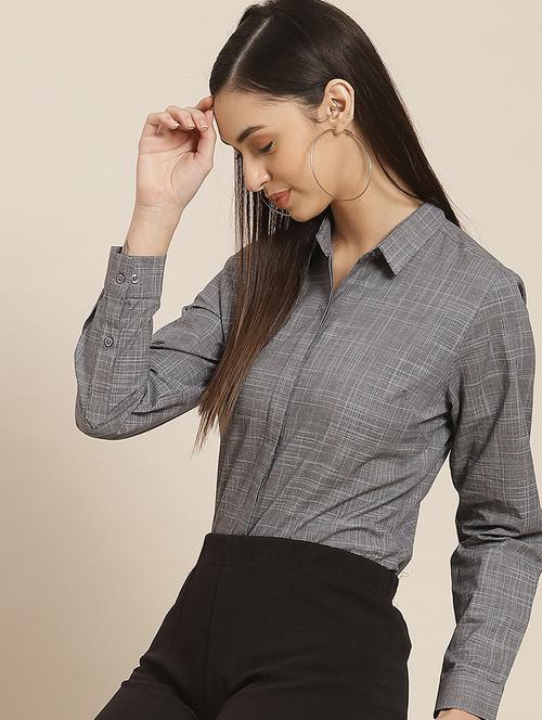 women solid collared long sleeve shirt - 22038545 - Very Small Image - 1