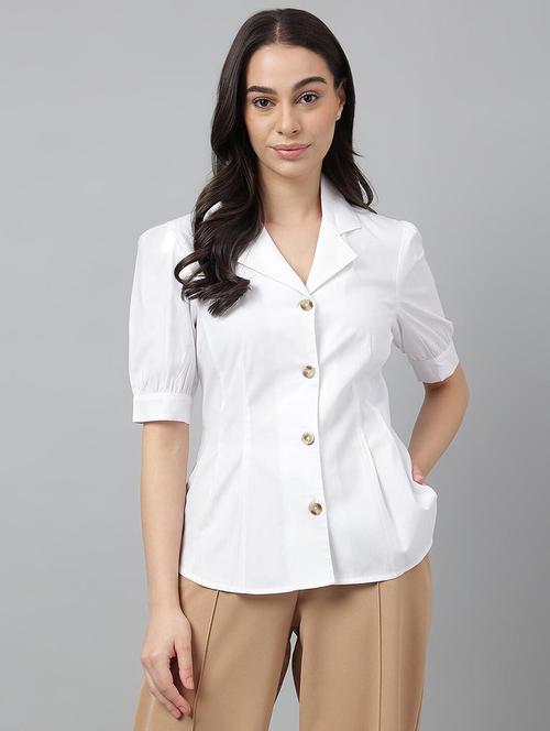 women solid lapel collar regular fit shirt - 22038641 - Very Small Image - 1