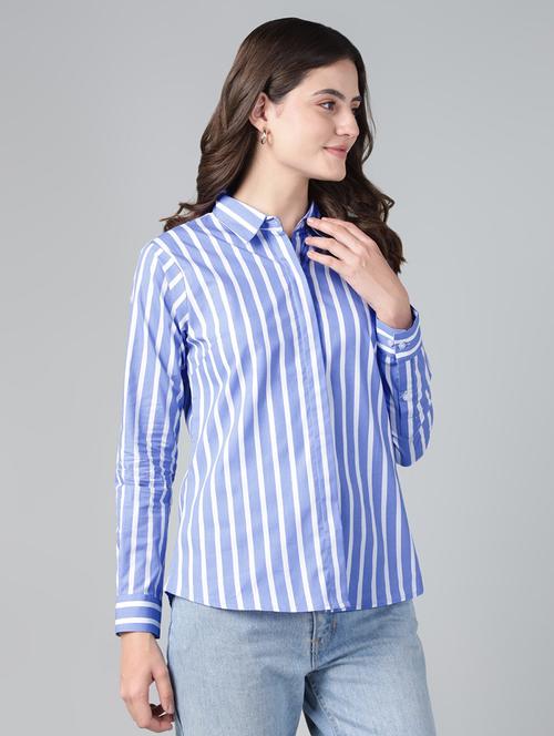women striped collared long sleeve shirt - 22038651 - Very Small Image - 1