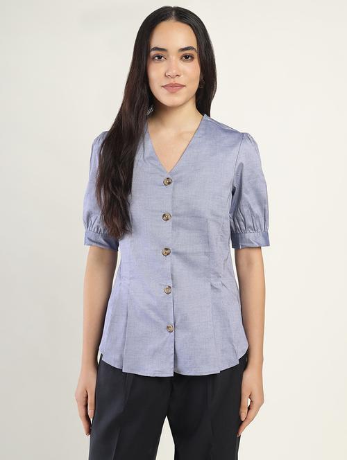 Women Solid Puff Sleeve Regular Fit Shirt - 22038675 - Very Small Image - 1
