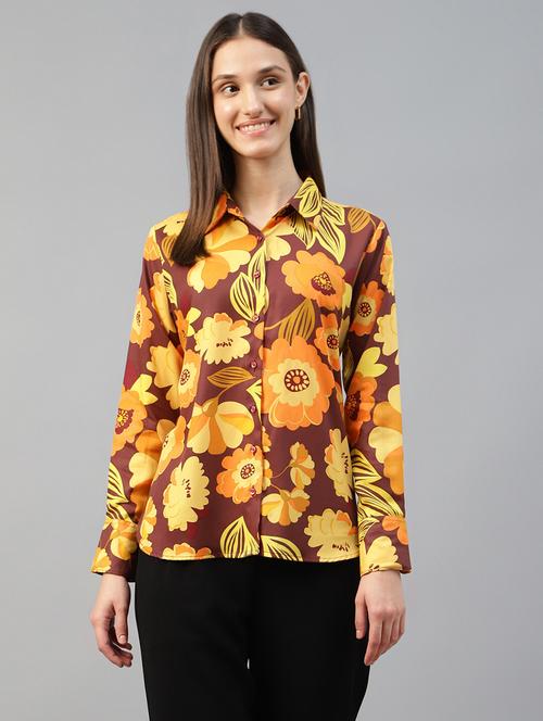 women printed collared long sleeves shirt - 22038744 - Very Small Image - 1