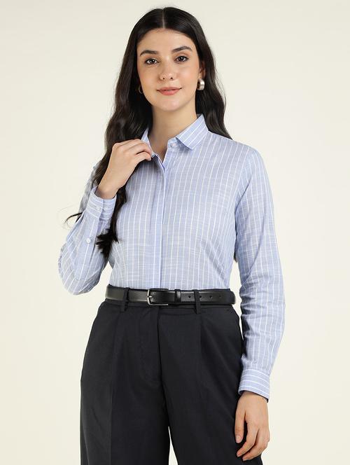 women striped collared long sleeve shirt - 22038824 - Very Small Image - 1