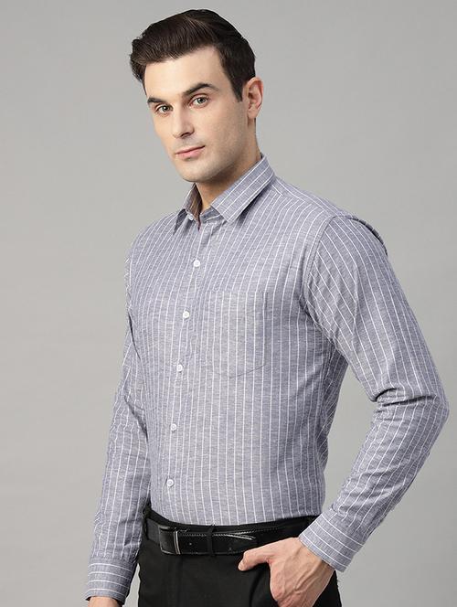 men striped collared long sleeve regular fit shirt - 22039570 - Very Small Image - 1