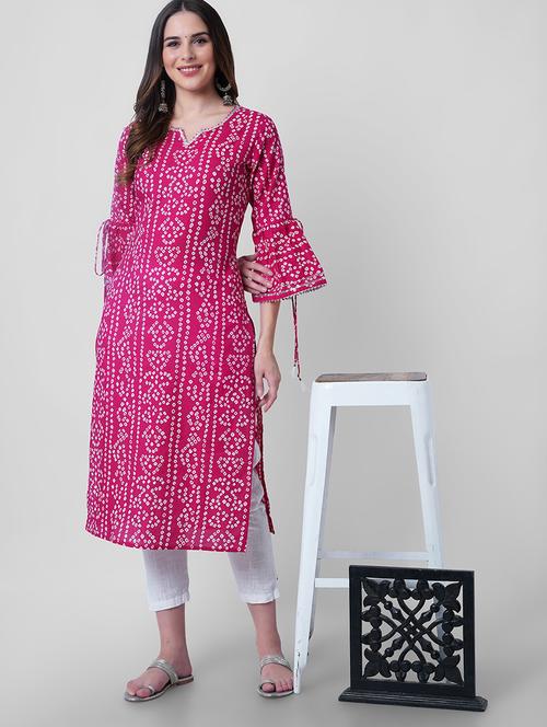 women printed three quarter sleeve straight kurta - 22040915 - Very Small Image - 1