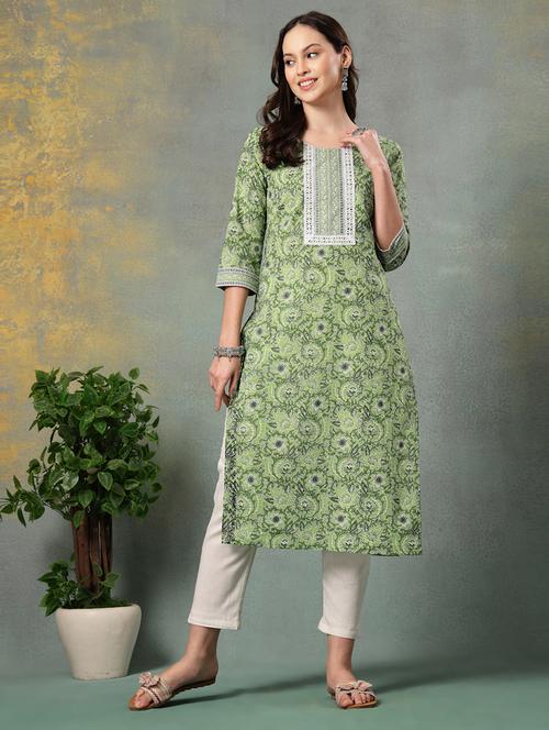 Women Printed Three Quarter Sleeve Straight Kurta - 22040993 - Very Small Image - 1