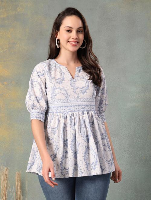 Women Printed Puff Sleeve A-line Kurti - 22041018 - Very Small Image - 1