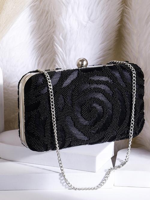 black zari work suede box clutch - 22041129 - Very Small Image - 1