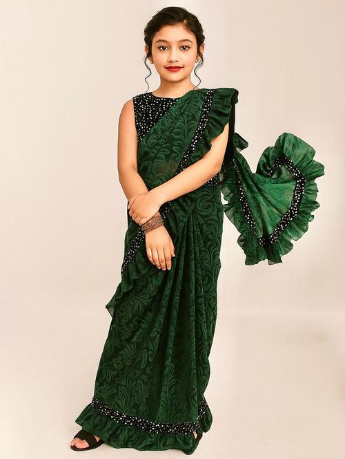 Girls Embellished Ready To Wear Ruffle Saree - 22041274 - Very Small Image - 1