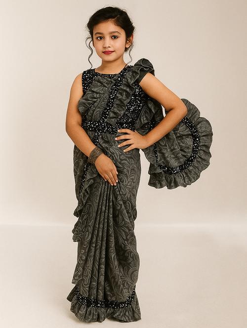 girls embellished ready to wear ruffle saree - 22041275 - Very Small Image - 1