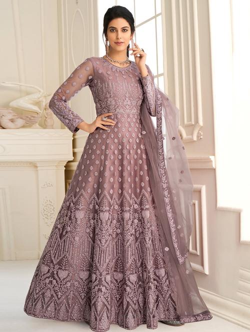 women embroidered fit & flare gown with dupatta - 22041390 - Very Small Image - 1