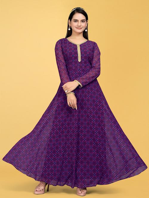 women printed long sleeve fit & flare gown  - 22041416 - Very Small Image - 1
