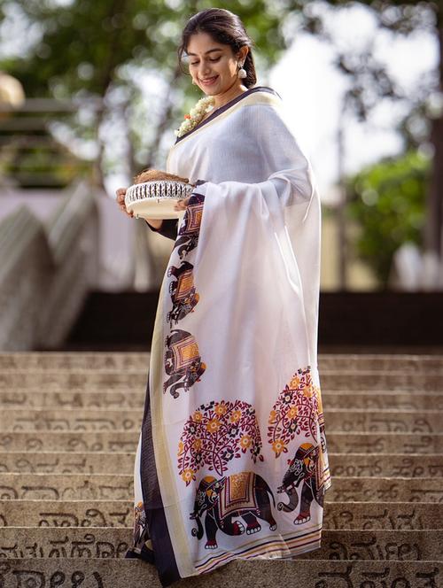 women printed casual wear saree with blouse - 22041739 - Very Small Image - 1