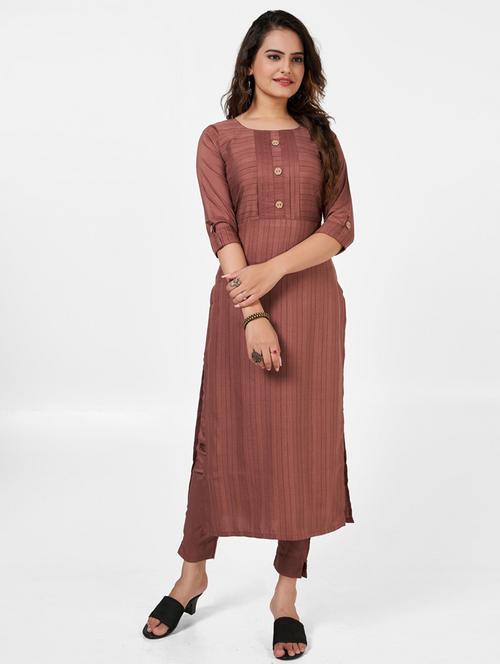 women printed three quarter sleeve kurta and pant set - 22042224 - Very Small Image - 1