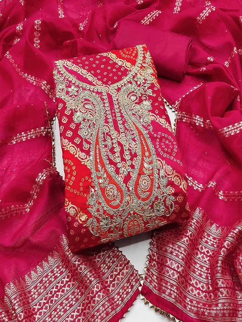 women bandhani embroidered unstitched suit set - 22047830 - Very Small Image - 1