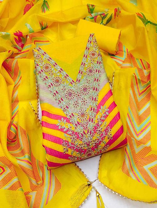 women printed embroidered unstitched suit set - 22047840 - Very Small Image - 1