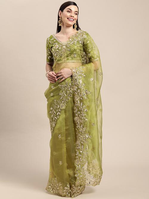 women solid with work embroidered saree with blouse - 22047902 - Very Small Image - 1
