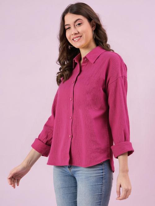 women solid collared long sleeve relaxed fit shirt - 22055166 - Very Small Image - 1