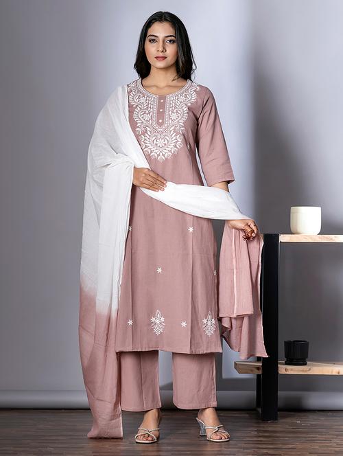 women three quarter sleeve kurta and pant with dupatta  - 22058218 - Very Small Image - 1