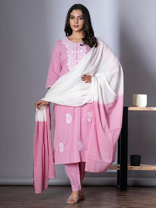 women three quarter sleeve kurta pant with dupatta set - 22058234 - Very Small Image - 1