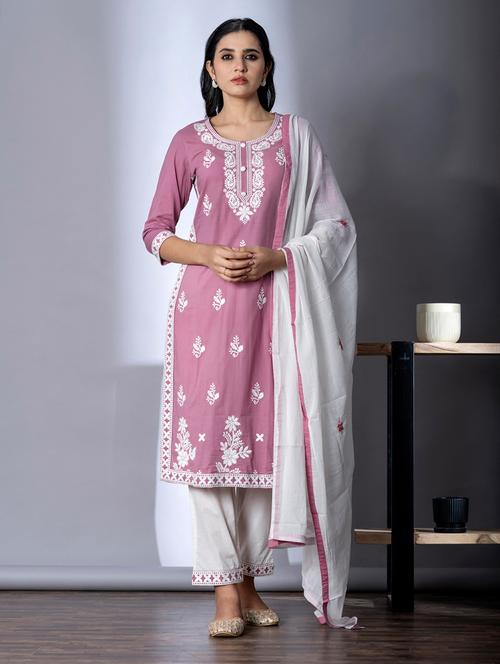 women three quarter sleeve kurta and pant with dupatta  - 22058249 - Very Small Image - 1